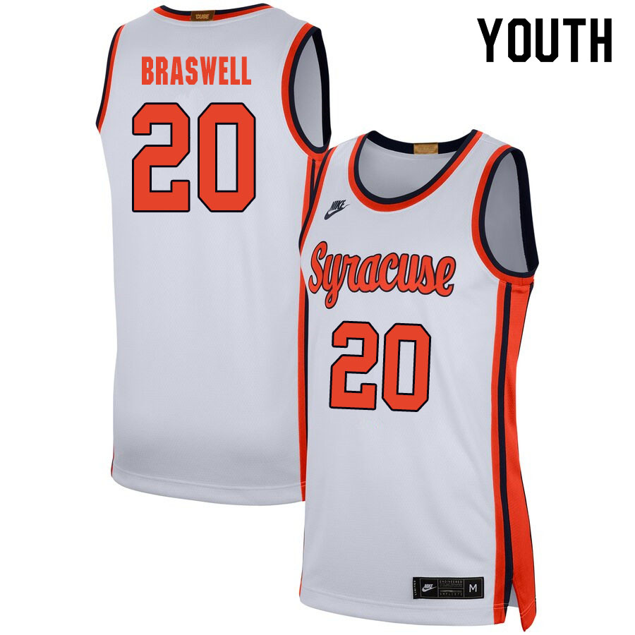 2020 Youth #20 Robert Braswell Syracuse Orange College Basketball Jerseys Sale-White